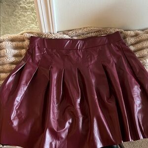 Faux Leather Pleated Mini Skirt in Deep Burgundy/Wine